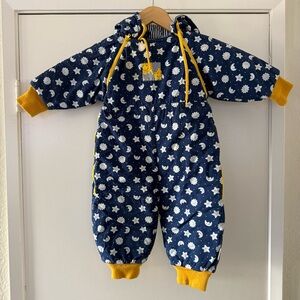 Vintage 90s Gymboree Blue and Yellow Kids Footie snowsuit moon and stars